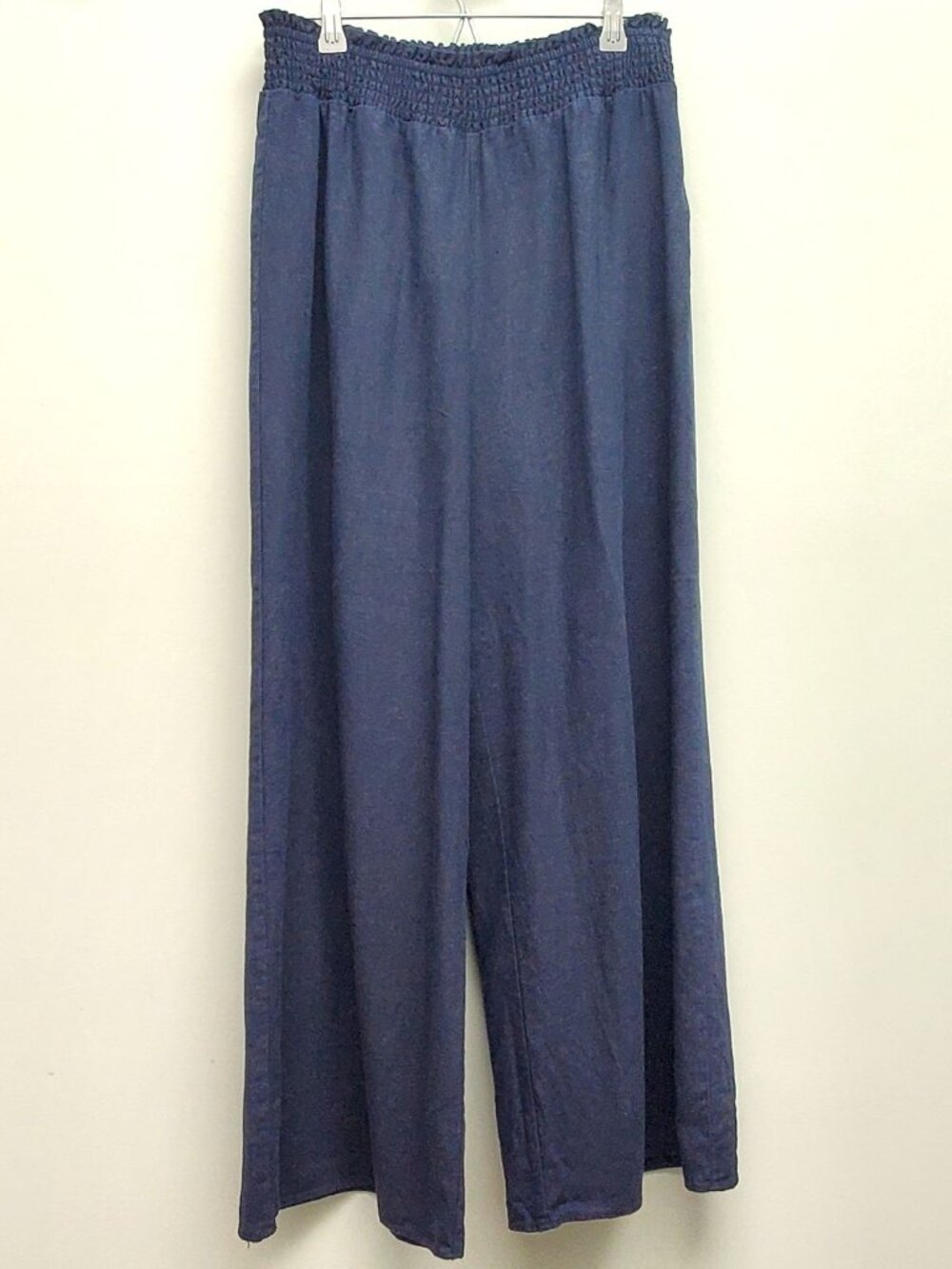Ellen Tracy Linen Blend Wide Leg Pull On Pants Blue Size M